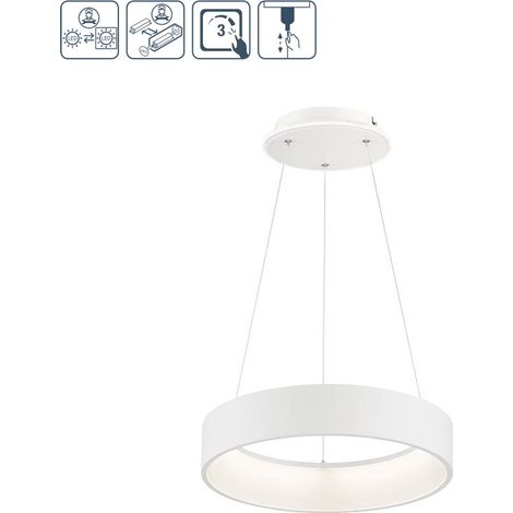 LED Pendelleuchte dimmbar Hoehenverstellbar Esstischlampe hängend LED Modern Hängelampe Ring weiß, Metall, 31,5W 2500Lm warmweiß, DxH 45x150 cm, Wofi 11489 (1/5)