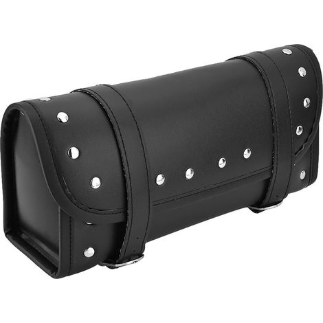 Sacoche de guidon moto en cuir PU noir, sacoche fourche avant/arrière, bagagerie latérale selle, 2 pièces (1/5)