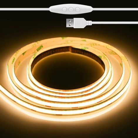 2M Usb Cob Led Strip 5V White White 3000K Dimmable,Led Tv Éclairage 640Leds Dimmable Cob Led Lights Avec Auto-Adhésif Pour L[CA209] (1/5)