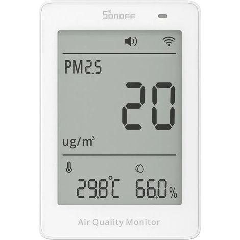 SONOFF SAWF-07P Moniteur intelligent de qualité de l'air, via Wi-Fi PM2.5, détecteur PM10, temp/humidité, affichage en temps réel et alarme,Intégration intelligente compatible Matter