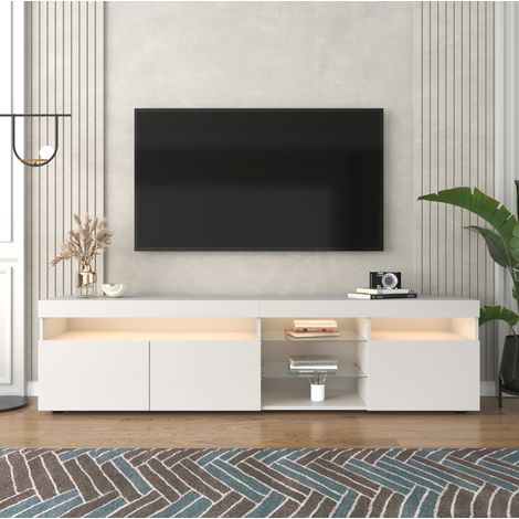 Mobile TV Moderno Bianco, Pannello Luminoso, LED Variabile, Soggiorno e Pranzo, 180 cm (1/5)