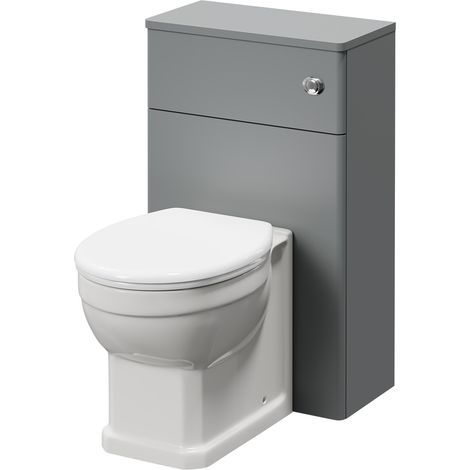 Wholesale Domestic Danbury Satin Grey 500mm Toilet Unit and Traditional Back to Wall Toilet Pan with Soft Close Toilet Seat (1/5)