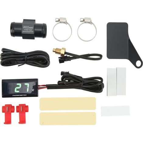 Jeffergarden Jauge de température d'eau numérique pour moto Ultra mince DC 12V LCD avec adaptateur de capteur de 22mm pour la plupart des motos vert (1/5)