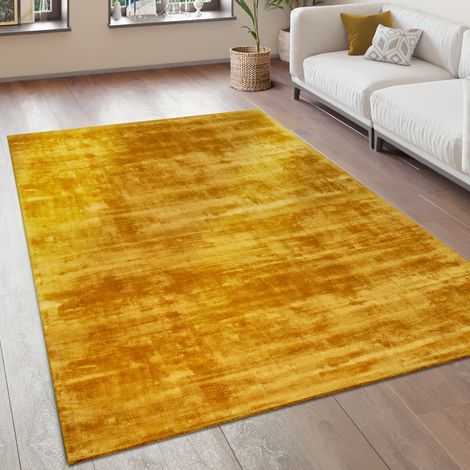 Paco Home Teppich Wohnzimmer Vintage Kurzflor Handgefertigt Hochwertig 100 % Viskose 160x230 cm, Gelb