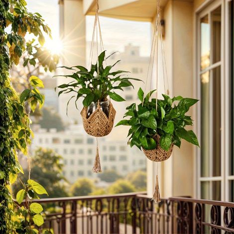 Lot de 2 Suspensions Macramé pour Plantes en Jute – Porte-Plante avec Crochets en S pour Pots de 8 à 30 cm – Décoration Intérieure (1/5)