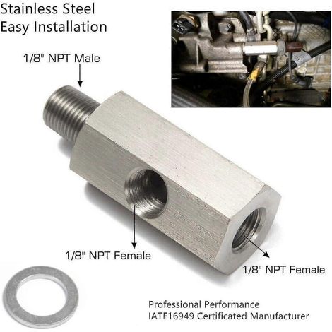 Adaptateur en T NPT 1/8" pour capteur de pression d'huile vers NPT, ligne d'alimentation du turbo, manomètre (1/3)