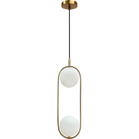 Suspension moderne dorée 2 globes blancs 2xG9 Cordel (1/2)