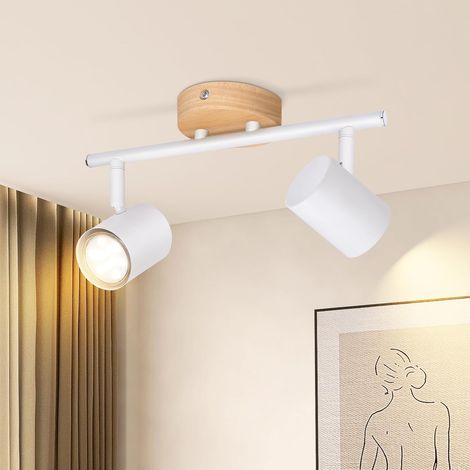 Lámpara de techo GBLY Foco de techo LED de 2 llamas - Blanco GU10 Giratorio Foco de pared de madera Foco de pared Sin bombilla