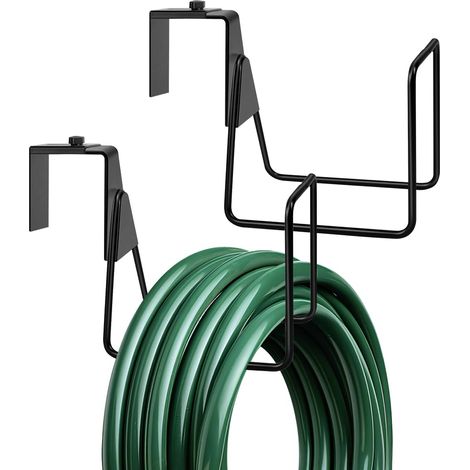 2 Pcs Support Tuyau Arrosage en Métal, Dévidoirs Tuyaux Arrosages Ajustable Compatible avec Planches de 3,5 à 6,8 cm d'Épaisseur, Accroche Tuyau Arrosage Noir, pour Jardin Piscine Clôture (1/5)