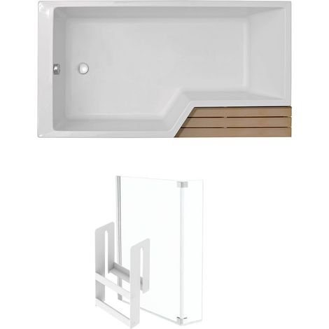 JACOB DELAFON Pack bañera ducha antideslizante Neo 180 x 90 blanco mate - lado izquierdo + mampara bañera cromada (1/5)