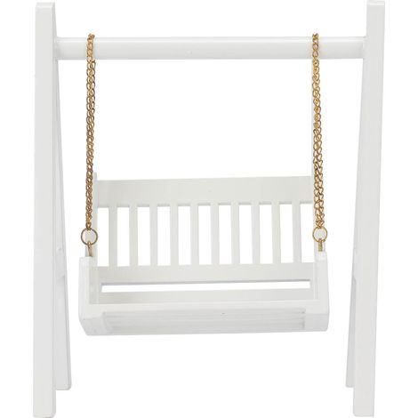 Balançoire miniature 1/12 en bois blanc, chaîne dorée, décoration parfaite pour maison de poupée. (1/4)
