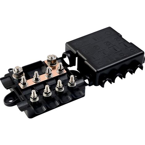Portafusibili Offgridtec Per Fusibili 1X Mega + 4X Midi, Inclusa Barra Collettrice, Custodia In Poliammide Con Coperchio, Robusto Fusibile Di Distribuzione Dell'Energia Per Circuiti Alti E Medi (1/5)