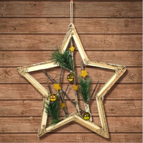 Trade Shop - FORMA STELLA IN LEGNO RAMI UND PALLINE 42CM ORO NATIVE DEKORIEN - (1/2)