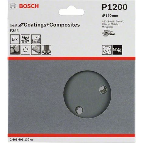 2608605132 - Fogli abrasivi F355, confezione da 5 pz. 150 mm, P1200