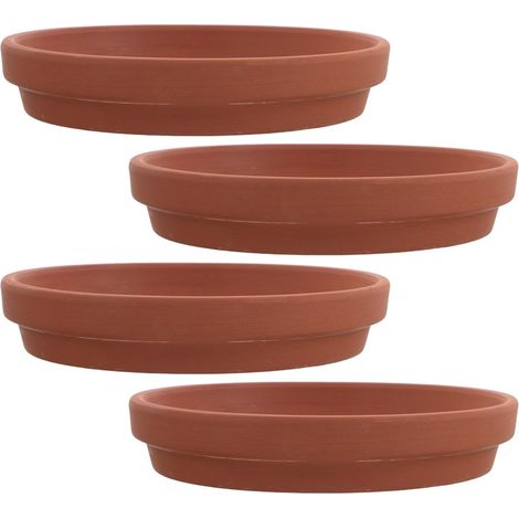 Lot de 4 Soucoupes Rondes en Terre Cuite 12,5 Cm, Bac de Drainage Naturel pour Pots de Fleurs, Récupérateur d'eau pour Plantes D'intérieur et D'extérieur, Accessoire (1/5)