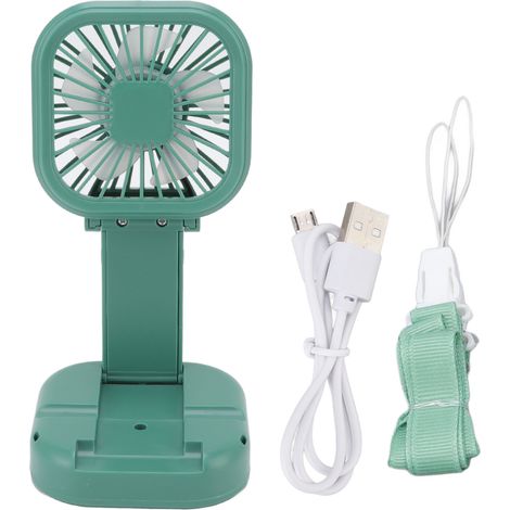 Tragbarer Faltventilator mit 3 Windstufen, USB-Anschluss, wiederaufladbar, drehbar, handlich, für den Schreibtisch, klein, grün
