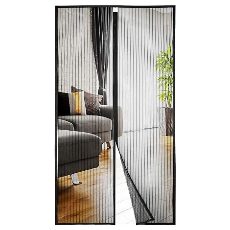 Schwarzes Moskitonetz, schwarzes Polyester, einziehbar, komplett vernäht, verbreiterter Klettverschluss, 90 x 210 cm. (1/5)