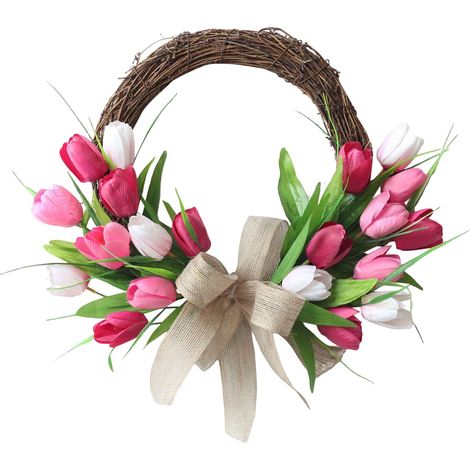 Guirlande Artificielle - Couronne De Fleurs En Soie Avec Nœud Gros Ruban - Décoration Murale Pour Porte D'Entrée - 40 cm - 1 Pièce (1/5)