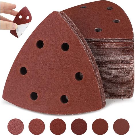 Delta-Triangles de Ponçage,120 pièces 6 Trous Triangl Poncag,Papier Abrasif Triangle 93x93x93mm (20 x grain 40/60/80/120/180/240 chacun),Feuilles Abrasives pour Ponceuses Delta (1/5)