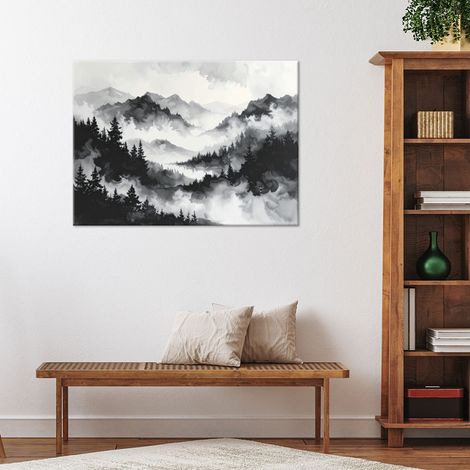 Wandbild Berge und Wald im Nebel Minimalistische Landschaft 90x60 (1/4)