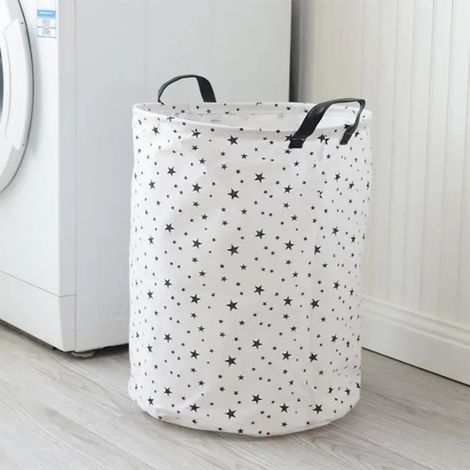 Jetcco Cylindriques Seau Panier à linge pliable toile Panier de rangement en toile Revêtement Imperméable Tissu avec étoiles (1/4)