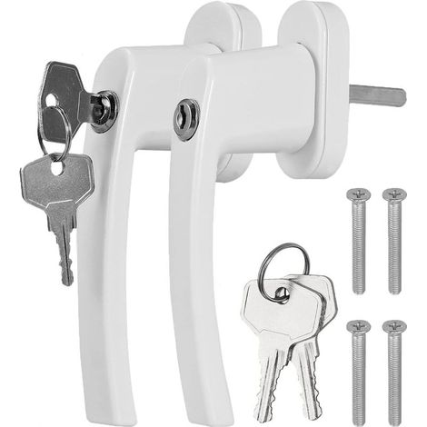 Poignée de fenêtre avec serrure à clé 2 pièces en aluminium poignée de porte balcon fenêtres avec 4 vis 4 pièces clés blanc (1/5)