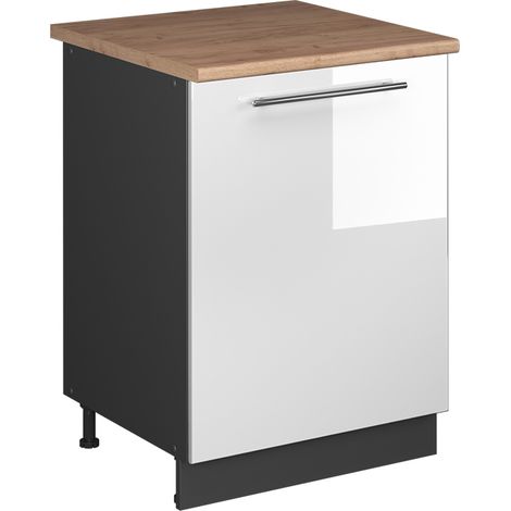Mobiletto base cucina Fame-Line, Bianco lucido/Antracite, 60 cm 1 anta con piano di lavoro, Vicco (1/5)