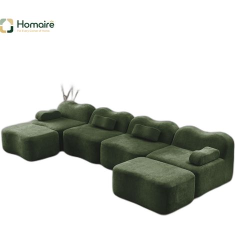 Canapé modulable en velours vert avec accoudoirs 384 x 167 x 70 cm HOMAIRE (1/5)