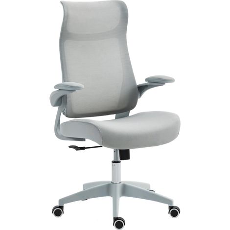 Chaise de bureau ergonomique gris filet respirant accoudoirs réglables rabattables balancement appui-tête assise rembourrée (1/5)