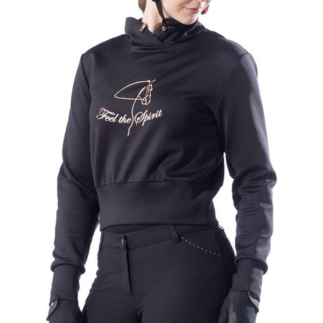 Felpa equitazione corta per donna con cappuccio modello Equestrian Rosegold: XL, nero 9100 (1/3)