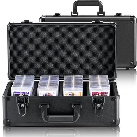 Boîte de rangement pour cartes gradées, 4 emplacements, étui de transport pour cartes de sport gradées avec séparateurs mousse, verrou à clé, pour 108 PSA, 76 BGS, 84 SGC cartes, 388 top loaders (1/5)