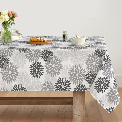 Tischdecke Blumenmuster Grau 140x200 cm Rechteckig Fleckschutz Polyester