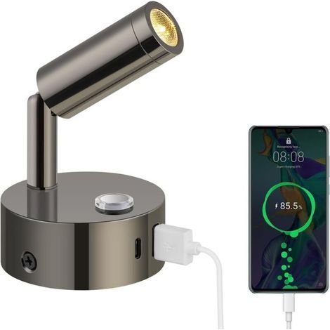Lampe de lecture 12V pour camping-car, applique murale LED avec interrupteur Touch Dimmable 3000K-6000K,DC 12V-24V Spot avec prises USB A+C pour bateau voiture camper van,Noir brillant (1/5)