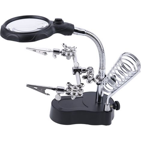 Loupe de bureau avec pince auxiliaire pour soudure, réparation et bricolage - Verre grossissant LED avec support, outil de soudage à main libre