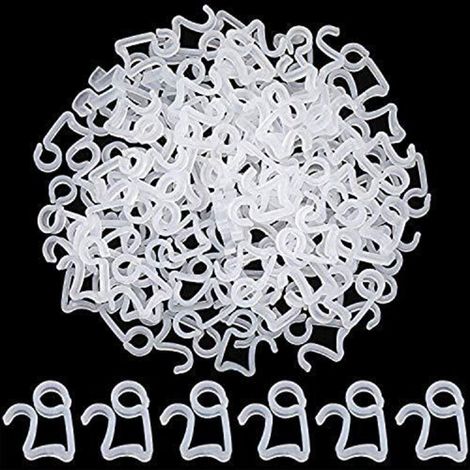 Packung mit 100 weißen Kunststoff-Aufhängehaken für Weihnachtsbeleuchtung zur Befestigung an Dachrinnen und Dachziegeln. Für den Außenbereich geeignet.