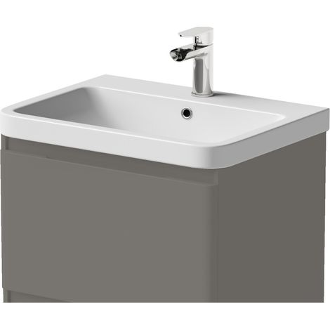 Bathroom 600mm Wash Basin Sink White Gloss Modern Curved Resin 1 Tap Hole (1/5)