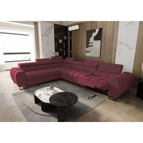 Ecksofa Schlafsofa BASTIEN RELAX in Stoff Gemma Bordeaux Ottomane Links