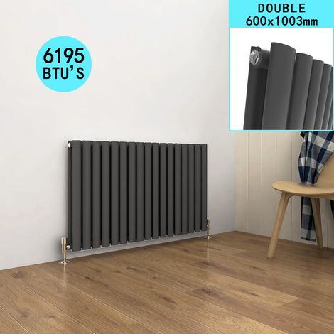 ELEGANT Steel Radiator Horizontal Double Column Radiators Oval Panel Central Heating Design Radiator, Anthracite 600x1003mm (1/5)