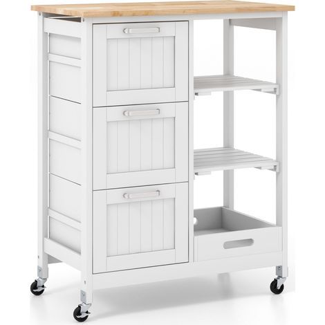 Carrello da cucina con ruote 67 x 37 x 82 cm ampio spazio di stoccaggio stile moderno legno di caucciù bianco 200019326