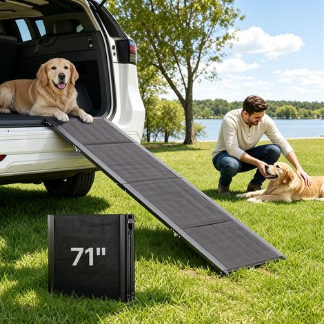 Rampe pour Chien 180 x 50,8 cm Rampe Accès Voiture Pliable pour Chiens Moyens Grands 113 kg Surface Antidérapante Tissu Oxford pour Animaux de Compagnie Extérieur, Compatible avec SUV Camions (1/5)