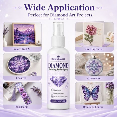 KineShineX Diamantmalerei Härtungs- und Schutzspray: Transparenter Glanz-Decklack zum Fixieren und Einschließen der Diamanten, Verhinderung des Abfallens, schnelltrocknend. (1/4)