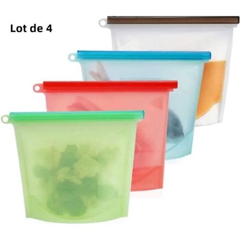 Sacs de Rangement en Silicone Réutilisables sans BPA Sacs de Congélation Sacs Alimentaires avec Clip pour Fruits Légumes Viande (1/4)