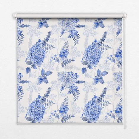 Store Enrouleur Intérieur pour Fenêtre - Store Tamisant - Store Enrouleur qui Laisse Passer la Lumière - Store Brise-Vue - Store  - Store pour Intérieur - (100 cm x 140 cm) - Fleurs bleues