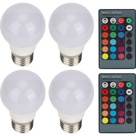 Lot E27 Ampoule LED RGB 3W 85-265V, 4 Pièces Décoratives Multicolores avec 2 Télécommandes (1/5)