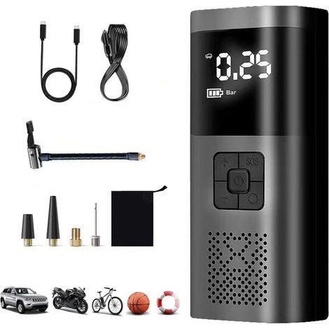 Gonfleur Pneus Voiture, 150 PSI Mini Compresseur à Air Portatif sans Fil avec Arrêt Automatique, Écran Digital & Lampe LED pour Voiture, Vélo, Moto, Trottinette & Ballons (1/5)