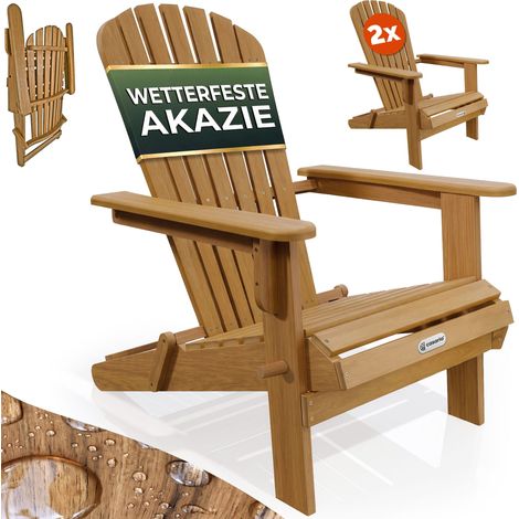 CASARIA® 2x Chaise pliable en bois d'acacia Adirondack fauteuil de jardin avec accoudoirs assise exterieur balcon terrasse chaise canadienne (1/5)