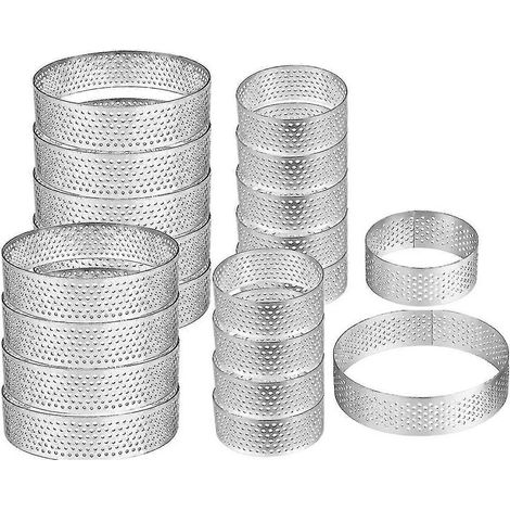 Lot de 20 cercles à tarte perforés, cercles à gâteaux ronds antiadhésifs, cercles à gâteaux ronds en acier inoxydable, Ba-- (1/5)