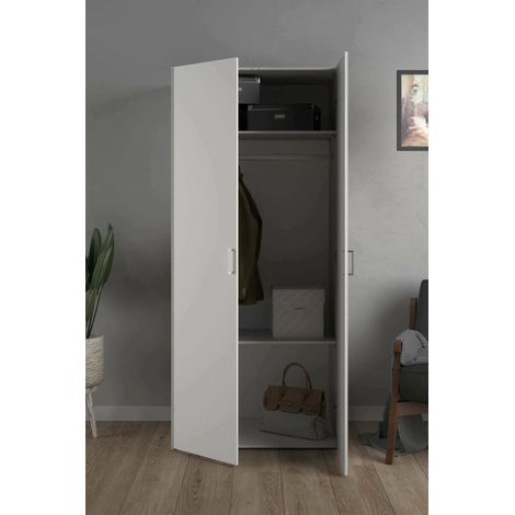 Dmora - Armario 2 puertas Danny, Muebles de dormitorio, Vestidor, Armario de ropa, 78x50 h175 cm, Blanco (1/5)