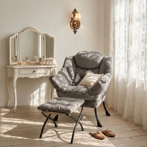 Fauteuil lounge TV avec pouf, repose-jambes et accoudoirs, poche latérale, fauteuil relax à oreilles pour salon, chambre, bureau
