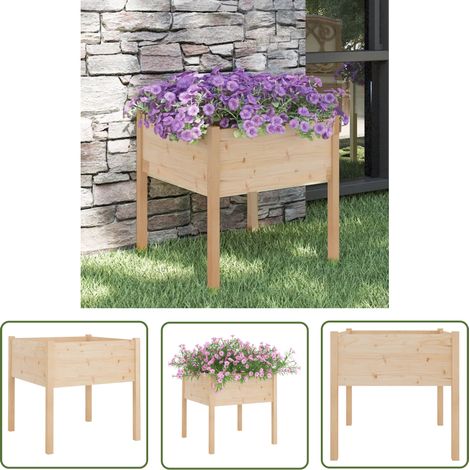 The Living Store Jardinière d'extérieur 70x70x70 cm bois de pin massif - Jardiniered Exterieure - Pot De Fleurs Extérieur - Jardinière Bois - Jardinière Rectangulaire - Décoration Jardin (1/5)